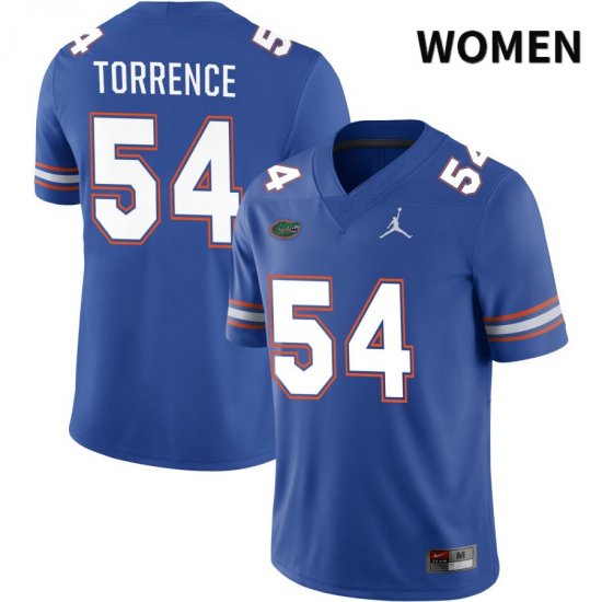 Women's Florida Gators #54 O'Cyrus Torrence NCAA Jordan Brand Royal NIL 2022 Authentic Stitched College Football Jersey HVW0562UY